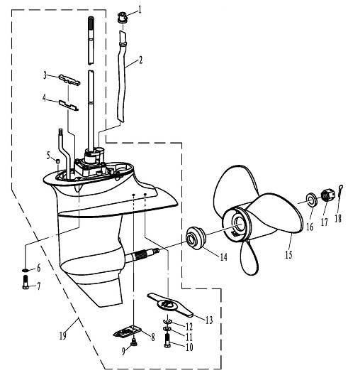 ВАЛЫ РЕДУКТОА И ВИНТ В СБОРЕ 2/LOWER CASING & DRIVE 2